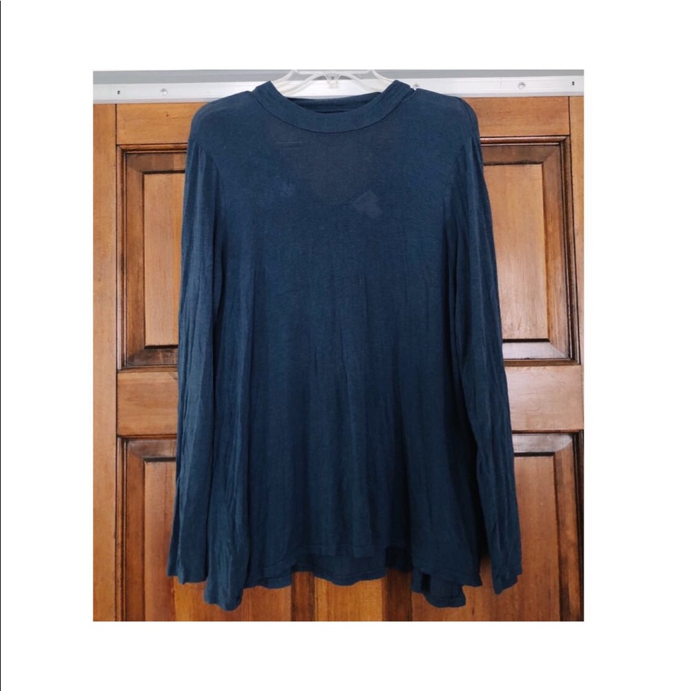 Blue Long Sleeve Top with Back Cut Out